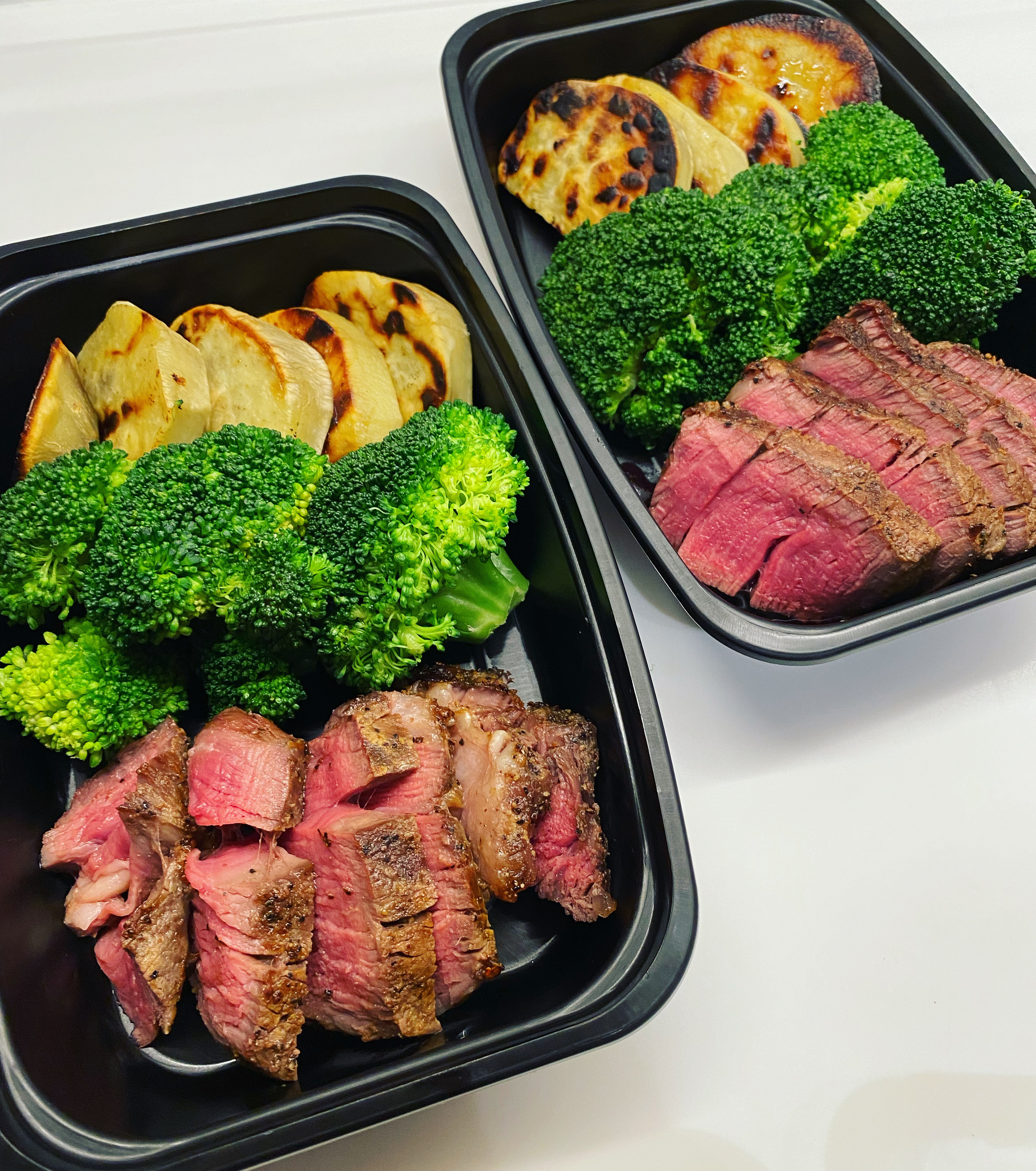 AAA filet mignon with roasted Japanese yams and broccoli