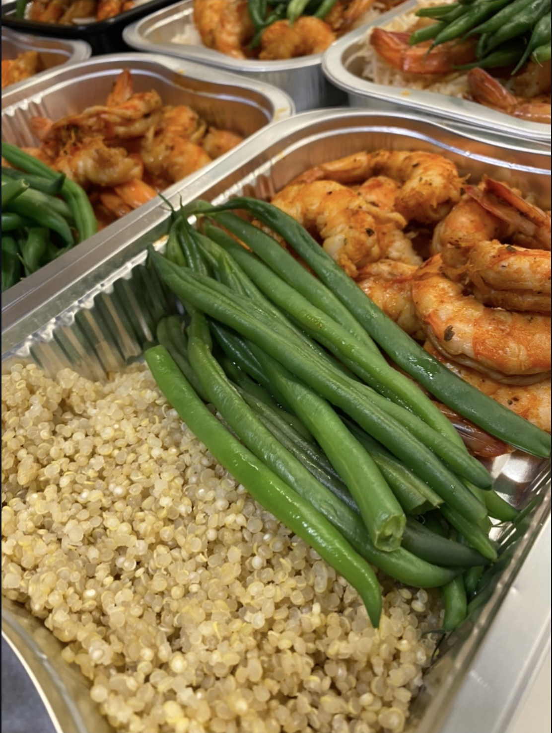 Wild shrimp with quinoa and green beans